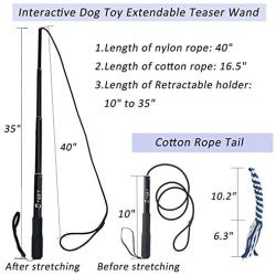 SYOOY Interactive Dog Toy Extendable Teaser Wand Pet Teasing Flirt Pole Fun Toy with 3 Chewing Cotton Rope Tail for Outdoor Obedience Chasing Pulling Training Exercising