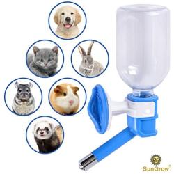 SunGrow Pet Water Bottle, No Drip Dispenser Bottle, Secure Nozzle and Stainless Steel Drinking Head, Easy to Install in Cage or Crate, Easy to Refill, BPA Free, Keep Pets Hydrated, Blue