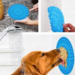 Dog Feeding Lick Mat - Spread Peanut Butter for Bath Distraction Easy Grooming in Shower Tub Sink - Pet Washing Device  Silicone Accessory Toy with 37 Suction Cups