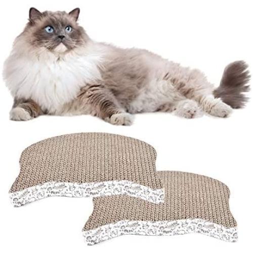 laamei Corrugated Cat Scratcher, Durable Cat Scratching Pad Kitty Shape Reversible Cat Couch Scratcher for Furniture Protector, Gift for Cat Lover