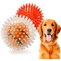 Spike Ball with Tennis Dog Toy, Medium 3.8'', TPR Throw Interactive Play Cleans Teeth for Medium Larger Pet (2 Balls)