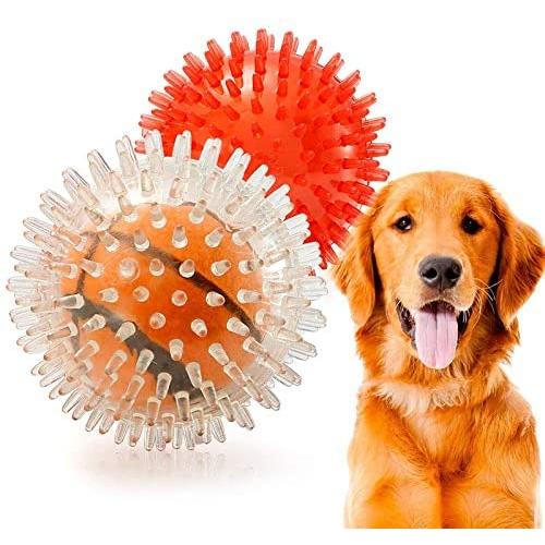 Spike Ball with Tennis Dog Toy, Medium 3.8'', TPR Throw Interactive Play Cleans Teeth for Medium Larger Pet (2 Balls)