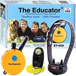 Bundle of 2 Items - E-Collar - ET-400 - 3/4 Mile Rechargeable Remote Waterproof Trainer Educator - Static, Vibration and Sound Stimulation Collar with PetsTEK Dog Training Clicker