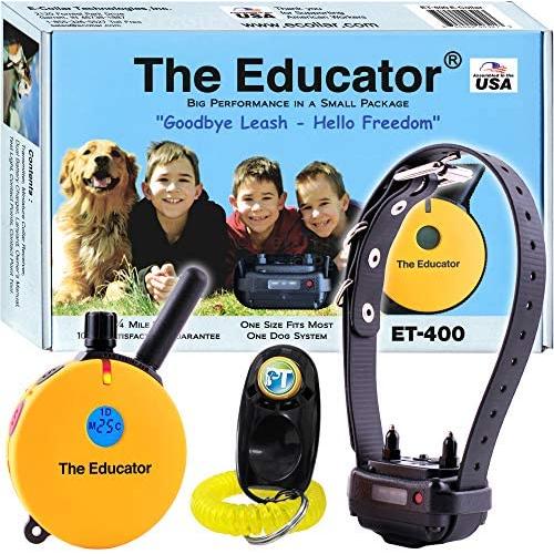 Bundle of 2 Items - E-Collar - ET-400 - 3/4 Mile Rechargeable Remote Waterproof Trainer Educator - Static, Vibration and Sound Stimulation Collar with PetsTEK Dog Training Clicker