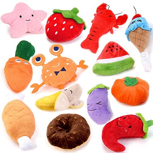 Fansport 13 Pack Dog Squeaky Toys Cute Plush Toys Stuffed Fruits Vegetables Dog chew Toy Squeaky Dog Toys for Puppy Small Dog Pets