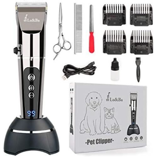 Lu&Ba Dog Hair Clippers Grooming Clippers Rechargeable Dog Trimmer Kits Cordless Pet Grooming Tool Noise Free Professional Dog Hair Trimmer with Comb Guides Scissors Nail for Dogs Cats Pet