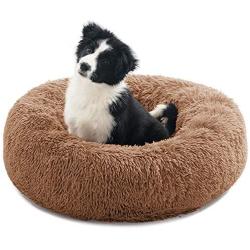 Donut Dog Beds for Small Medium Dogs Cats, Yonet Calming Dog Beds Round Pet Cat Bed Faux Fur Anti-Anxiety Machine Washable Warming Fluffy Orthopedic Puppy Beds with Muti-Color 23inch