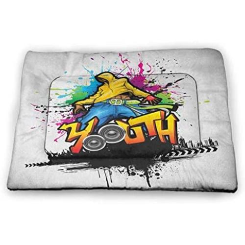 DayDayFun Youth Pet Mats for Dogs Black Silhouette of a Skater Man on Hand Drawn Style Spiral Hobby Activity Bite-Resistant Pet Mat Orange Green Black