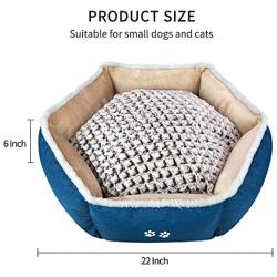 KROSER Dog & Cat Bed 22'' Stylish Pet Bed with Reversible Pillow (Warm and Cool) Non-Slip Waterproof Bottom Soft Calming Bed Machine Washable and Removable Covers Sleeping Bed for Small Dogs and Cats