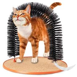 CinTar Pet Dog Cat Arch Self Groomer Massager Groom Brushes Scratching Toy Hair Fur Grooming Brush Controls Shedding with Scratch Pad and Catnip Interactive Kitten Toys