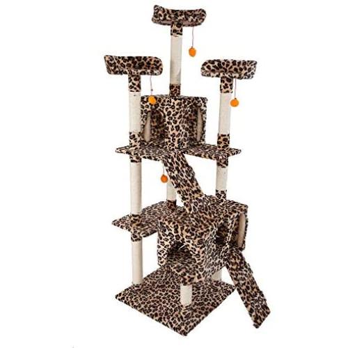 LOVEPET 72'' Stable Cute Sisal Cat Climb Holder Cat Tower Multifunction Combination Cat Jumping Platform Cat Furniture Leopard Print (23.23'' x 22.44'' x 71.65'')