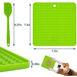 Naluclaz Dog Lick Mat（2 Pieces）+ Spatula, Relieve pet Anxiety, Slow Feeder, Peanut Butter Silicone Pad, Suitable for Pet Bathing, Training and Grooming（Yellow and Green）