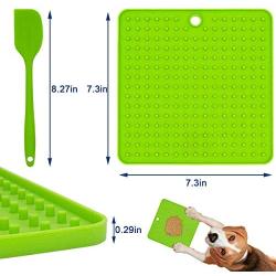 Naluclaz Dog Lick Mat（2 Pieces）+ Spatula, Relieve pet Anxiety, Slow Feeder, Peanut Butter Silicone Pad, Suitable for Pet Bathing, Training and Grooming（Yellow and Green）