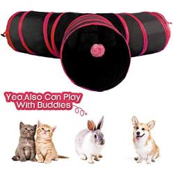 Collapsible Cat Tunnel, 3 Way Cat Tube Kitty Tunnel, Cat Pet Tunnel Toys with Peek Hole and Toy Ball, Small pet Tunnel for Kitty, Puppy, Rabbit