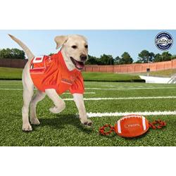 Pets First NCAA Miami Hurricanes Football Dog Toy, Tough Quality Nylon Materials, Strong Pull Ropes, Inner Squeaker, Collegiate Team Color