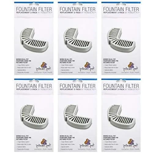 Pioneer Pet Replacement Filters for Ceramic & Stainless Steel Fountains, Raindrop Filters (18 Filters)