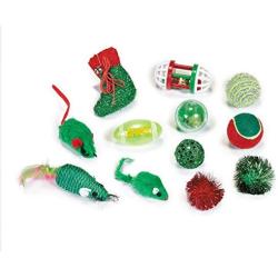 Grriggles Zanies Fun Filled Holiday Cat Stocking with Assorted Cat Toys