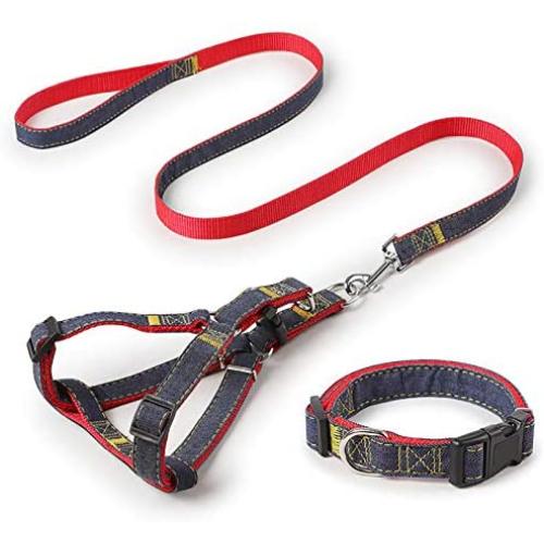 iCAGY Dog Harness and Leash Set with Collar for X-Large Pets, Easy Walk Adjustable No Pull Dog Harness Leash Collar, Soft Nylon H-Shape Full Dog Body Harness, Red XL