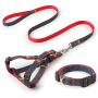 iCAGY Dog Harness and Leash Set with Collar for X-Large Pets, Easy Walk Adjustable No Pull Dog Harness Leash Collar, Soft Nylon H-Shape Full Dog Body Harness, Red XL