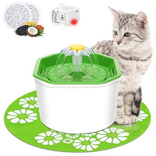 Cat Water Fountain, VITCOCO 54oz/1.6L Automatic Pet Fountain Dog Water Dispenser with LED Design, with 2 Carbon Filters, 1 Mat, 1 Cleaning Brushes, 2 Cat Toys Water Fountain for Cats Dogs Pets