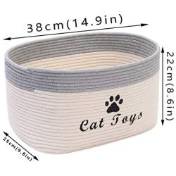 Geyecete Cotton Rope Dog Box for Toys with Handle for Baby Laundry Basket Cat/Dog Toy Storage Blanket Storage Natural Woven Basket Pet Toy Storage Boxes-Cat