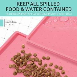Senmipy Silicone Dog Food Mat - Waterproof Dog Bowl Mats for Food and Water Bowls, Raised Edges Non-Slip Cat Food Mat, BPA Free Pet Mats for Dog Bowls