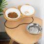 Jemirry Ceramic Titl Angle Elevated Raised Pet Bowl with Wood Stand for Cats and Puppy, Cat Food Water Basic Bowl