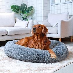 Plush Dog Bed Soft Orthopedic Anti Anxiety Dog Bed Round Self Warming Pet Bed for Small Medium Large Dogs Donut Calming Bed Cozy Fluffy Cat Sleeping Cushion Bed Machine Washable(23/30/36)