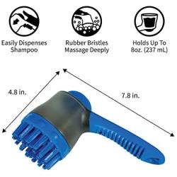 S&T INC. Soap Dispensing Shampoo Brush for Bathing and Grooming Pets, Massaging Rubber Bristles with Easy Grip Handle for Dogs and Cats, Blue (517601)