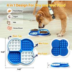 LKESBO Slow Feeder Dog Bowls 4 in 1 Lick Mat for Dogs Cats Puppy with One Collapsible Silicone Travel Bowl Fun Alternative Perfect for Peanut Butter Yogurt Food