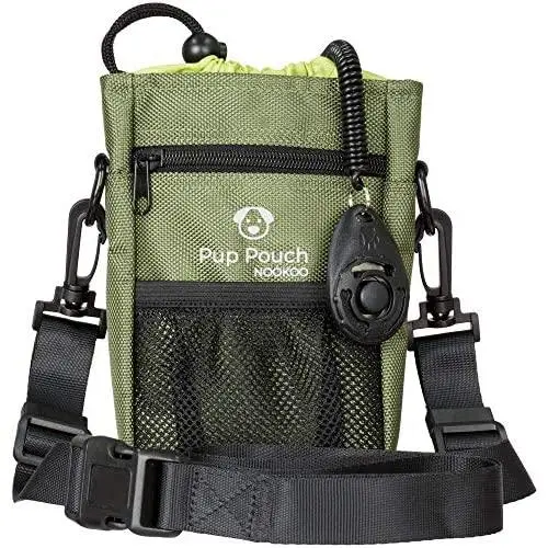 Dog Clicker Treat Walking Training Pouch Bag Bonus Clicker Trainer - Built-in Double Poop Bag Dispenser, Drawstring Closure - Carries Balls, Toys, Treats - 3 Ways to Wear Dog Clicker Treat Walking Training Pouch Bag Bonus Clicker Trainer - Built-in Double Poop Bag Dispenser, Drawstring Closure - Carries Balls, Toys, Treats - 3 Ways to Wear