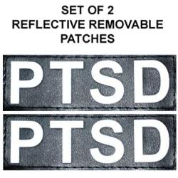 Doggie Stylz Set of 2 Reflective “PTSD” Removable Patches with Hook Backing for Working Dog Harnesses & Vests. Durable and Interchangeable - Comes in 3 Sizes Small, Medium and Large