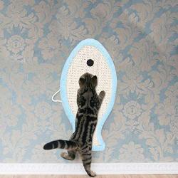 HERCHR 1 Pcs Cat Scratch Pad Flat Sisal Board Cat Scratching Pad Pet Scratcher Mat Playing Toy, Fish Shape, Plush(Blue)