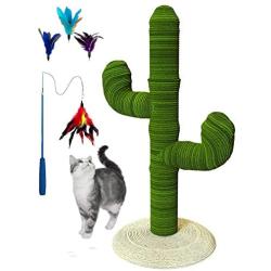 Bobocawa 41'' Cactus Tall Cat Scratching Post - Cactus Cat Scratcher with Sisal Rope Cat Tree Climbing Frame - Teasing Wand Set Included