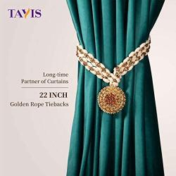 Tayis Curtain Tiebacks - Hand Weaving Cotton Ropes Tie Backs - Sparking Crystal Gold Metal Flower Curtain Buckle for Home Office Decorative (Champagne Gold,2 Pack)