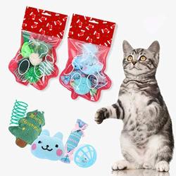 ocijf179 Pet Cat Toys Set Pet Supplies Cats Mouse Ball Candy Plush Toys Filled Christmas Xmas Gifts Set - Blue