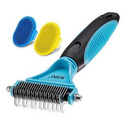 Dog grooming brush + pet grooming comb rake, ROPO pet shampoo brush, brush soothing massage rubber comb Double-sided pet grooming comb for removing tangles and mats 2+1pcs
