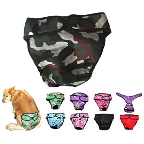 Dog Diaper Reusable Washable Female Girl for Medium & Large Big Dog Breeds Size L, XL, XXL DELIVERY 2-4 Days! (X-Large: Waist 22'' - 28'', Camouflage)