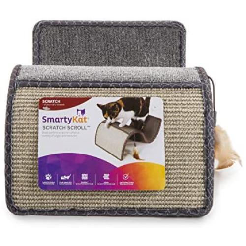 SmartyKat, Scratch Scroll, Cat Scratcher, Interactive Cat Toy, Multi-Surface Carpet and Sisal, With Feathers