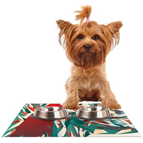 KESS InHouse Danny Ivan Soccer Headshot Teal Red Pet Bowl Placemat, 24 by 15-Inch