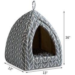 Hollypet Self-Warming 2 in 1 Foldable Comfortable Triangle Cat Bed Tent House, Grey