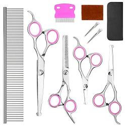 Dog Grooming Scissors Kit, Gifts for Dogs, 9 in 1 Professional Pet Grooming Scissors Tool Set for Dogs Cats, Cutting Curved Scissors Thinning Shears Grooming Comb