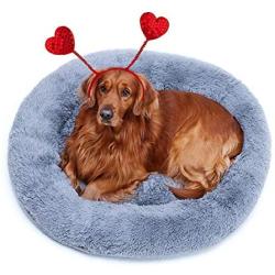 Plush Dog Bed Soft Orthopedic Anti Anxiety Dog Bed Round Self Warming Pet Bed for Small Medium Large Dogs Donut Calming Bed Cozy Fluffy Cat Sleeping Cushion Bed Machine Washable(23/30/36)