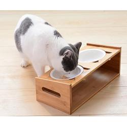 Lepet Elevated Dog Cat Bowls, Raised Pet Feeder Solid Bamboo Stand Perfect for Cats and Small Dogs (4 Bowls Incline)