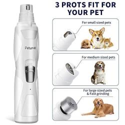 Petural Dog Nail Grinder, Upgrade 2-Speed Pet Nail Trimmer Painless Paws Grooming,Electric Rechargeable Nail Grinder Trimming Tool Smoothing for Small Medium Large Dogs & Cats (White)