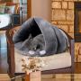 MeiLiMiYu Cozy Plush Cat Cave Tent Bed Self Warming Pet Bed Washable Portable Sleeping Bag for Indoors Cats and Puppy