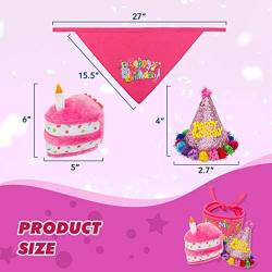 KOOLTAIL Dog Birthday Bandana with Hat&Toy Set - Squeaky Cake Chew Toy Cone Crown Triangle Scarf Pink Style for Dogs Birthday Party Outfit Supplies Suitable for Small Medium Dog Puppy