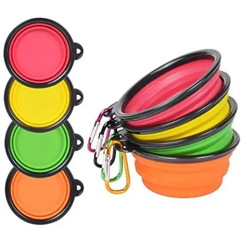 PetBonus 4-Pack Silicone Collapsible Dog Bowls, BPA Free Dishwasher Safe, Portable Foldable Expandable Travel Bowl, Food Water Feeding Cup Dish for Dogs Cats with 4 Carabiners PetBonus 4-Pack Silicone Collapsible Dog Bowls, BPA Free Dishwasher Safe, Portable Foldable Expandable Travel Bowl, Food Water Feeding Cup Dish for Dogs Cats with 4 Carabiners