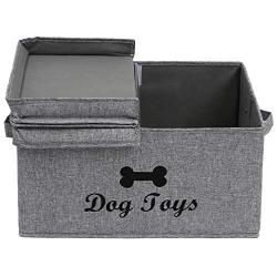 Brabtod Large Dog Basket with lid 16.5''x12'' inch Canvas Dog Toy Box - Idea for Dog Toy Basket for organizing Dog cat Toys and Dog Stuff