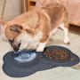 Double Dog Bowls, Pet Stainless Steel Water Bowl,3 in 1 Dog Slow Feeder with Non-Spill Silicone Tray Bone Shape Non-Slip Mat, Collapsible Removable Dog Cat Food Water Bowl